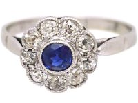 Edwardian Platinum Sapphire & Diamond Cluster Ring