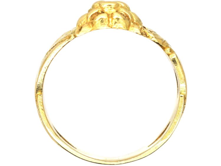 Swedish Art Nouveau 18ct Gold Leopard's Mask Ring set with a Diamond