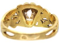 Swedish Art Nouveau 18ct Gold Leopard's Mask Ring set with a Diamond