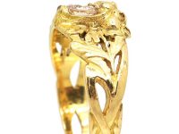 Swedish Art Nouveau 18ct Gold Leopard's Mask Ring set with a Diamond
