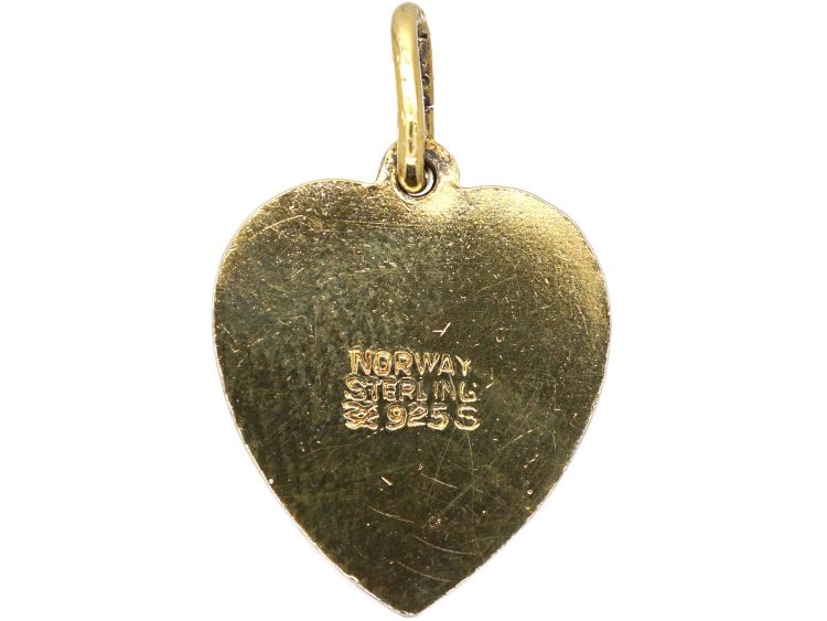 Mid 20th Century Silver Gilt & Blue Enamel Heart Pendant