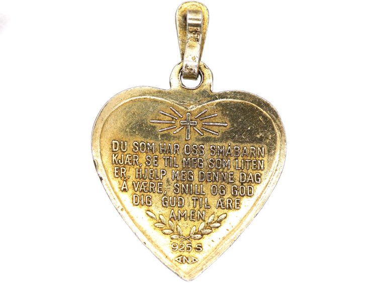 Mid 20th Century Silver Gilt Heart Pendant with Enamelled Hair Bell