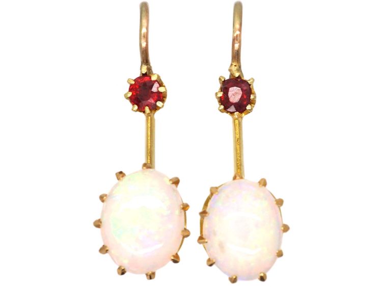 Edwardian 15ct Gold Earrings set with Opals & Rubies