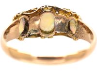 Early Victorian 15ct Gold Three Stone Opal & Ruby Ring