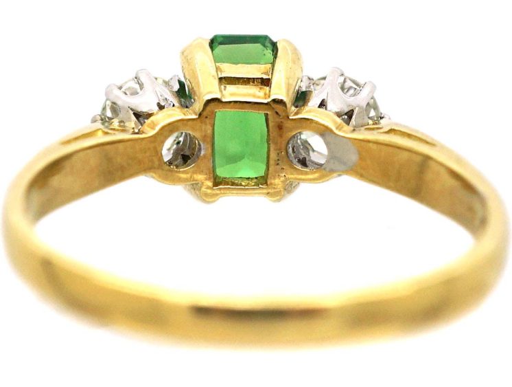 18ct Gold Ring set with a Green Garnet & Two Diamonds