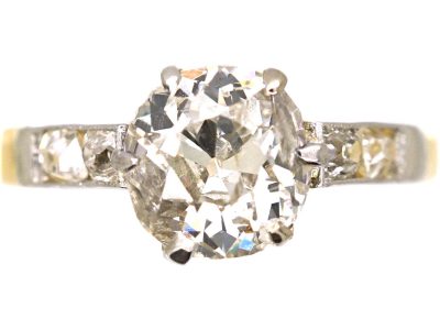 Early 20th Century 18ct & Platinum, Old Mine Cut Diamond Solitaire Ring with Diamond set Shoulders