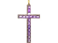 Victorian Large 18ct Gold Cross set with Amethysts & Diamonds