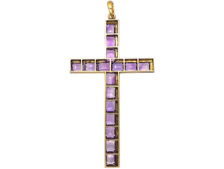 Victorian Large 18ct Gold Cross set with Amethysts & Diamonds