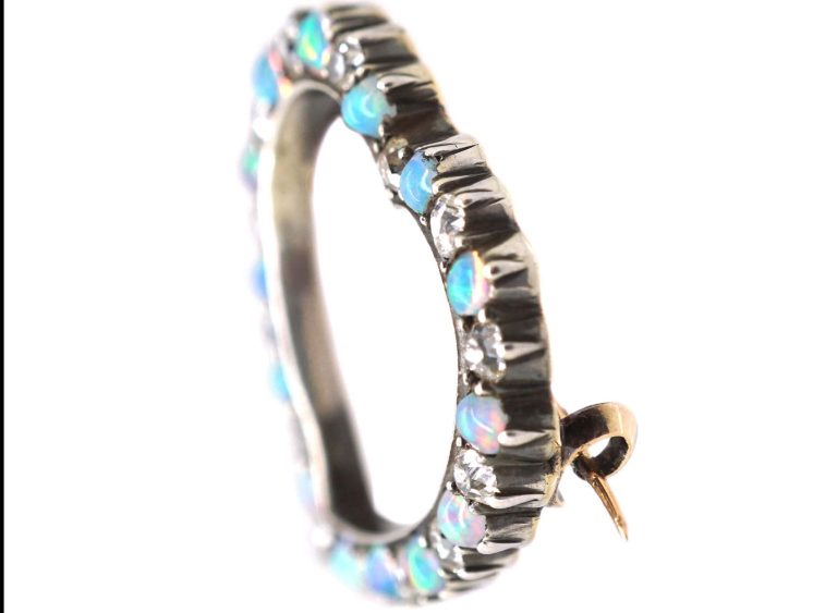 Edwardian 15ct Gold Opal & Diamond Weeping Heart Brooch