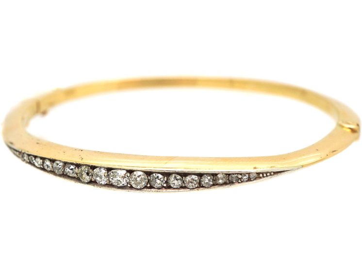 Edwardian 15ct Gold Bangle set with Graduated Old Mine Cut Diamonds