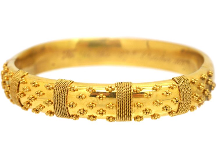 Victorian 15ct Gold Etruscan Revival Bangle