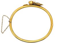 Victorian 15ct Gold Bangle with Lily Pad Motif set with Natural Pearls & a Diamond