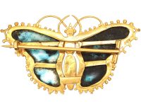Regency 15ct Gold & Enamel Butterfly set with Chrysoprase & a Natural Split Pearl