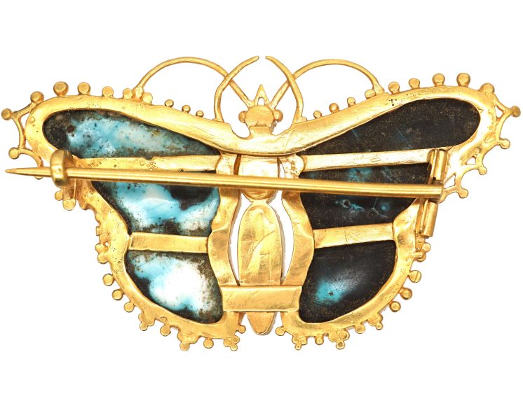 Regency 15ct Gold & Enamel Butterfly set with Chrysoprase & a Natural Split Pearl