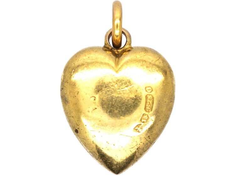 Victorian 15ct Gold Heart Pendant set with a Sapphire & Rose Diamonds