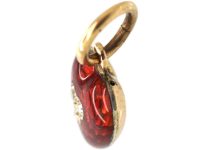 Edwardian 9ct Gold & Red Enamel Small Heart Shaped Pendant set with Diamonds