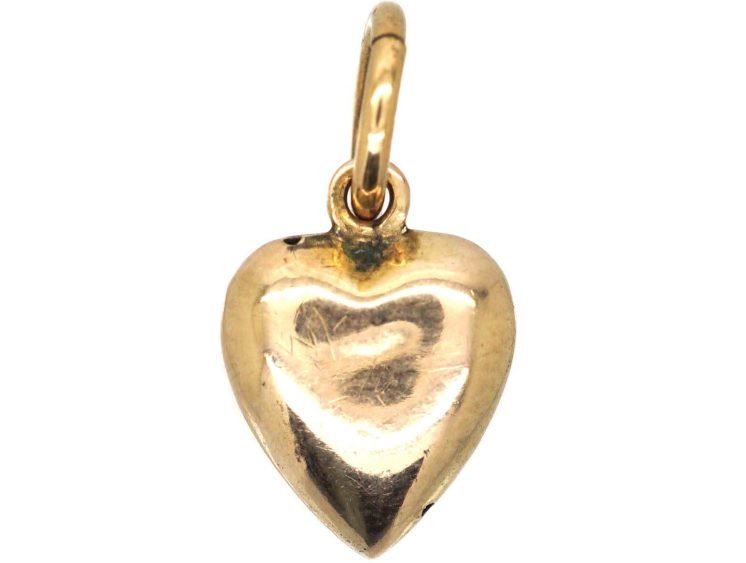 Edwardian 9ct Gold & Red Enamel Small Heart Shaped Pendant set with Diamonds