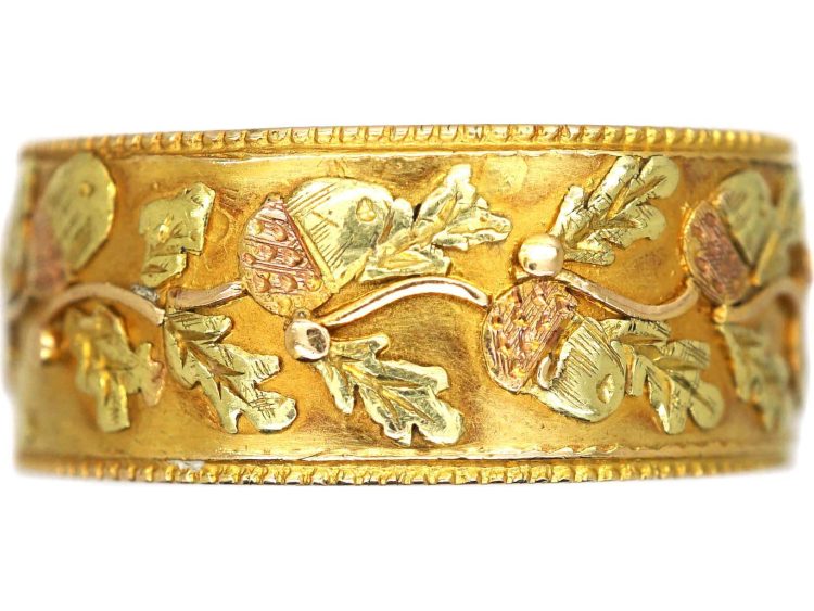 Victorian Three Colour 18ct Gold Acorn & Oak Leaf Wedding Ring
