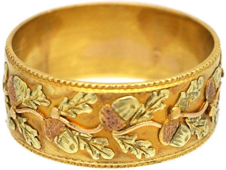 Victorian Three Colour 18ct Gold Acorn & Oak Leaf Wedding Ring