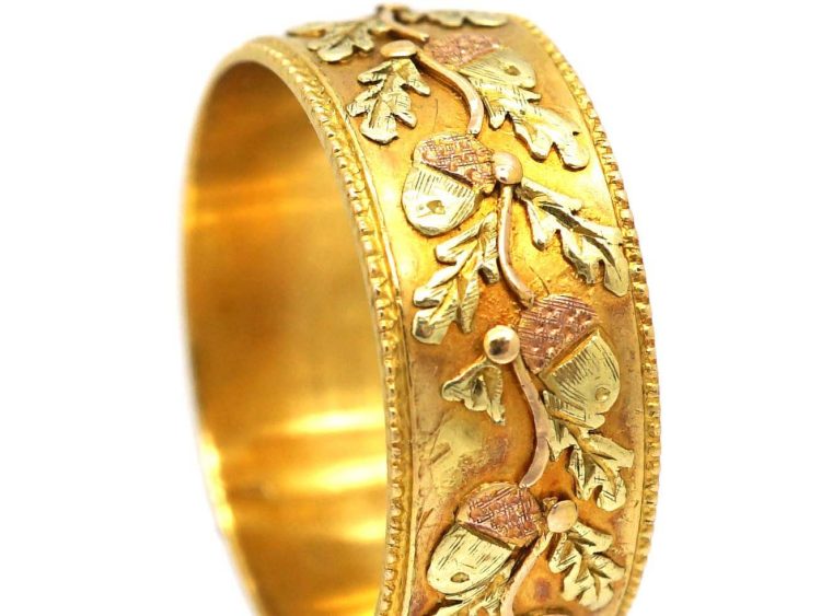 Victorian Three Colour 18ct Gold Acorn & Oak Leaf Wedding Ring