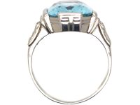 Art Deco 18ct White Gold Ring set with an Aquamarine with Diamond set Shoulders