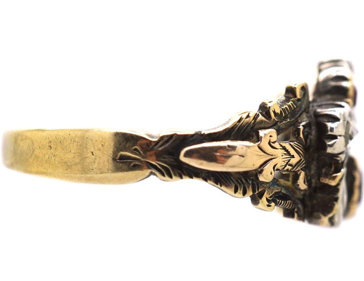 Georgian 9ct Gold & Silver Giardinetti Ring set with Rose Diamonds & Rubies