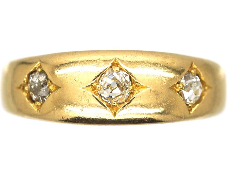 Victorian 18ct Gold Three Stone Diamond Gypsy Ring