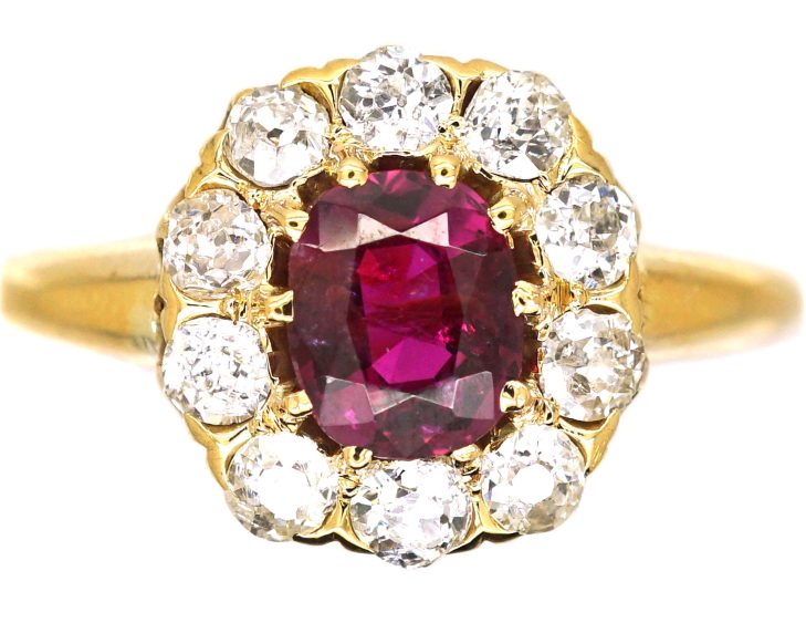 Edwardian 18ct Gold Ruby & Diamond Cluster Ring