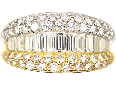 18ct Gold & Platinum Millenium Ring set with Baguette & Round Diamonds
