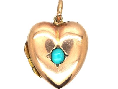 Victorian 9ct Gold Heart Locket set with a Turquoise