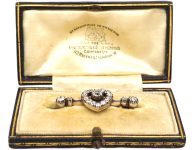 Victorian 15ct Gold & Silver Heart Brooch set with Diamonds in original Case