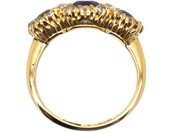 Victorian 18ct Gold Triple Cluster Ring set with Sapphires & Diamonds