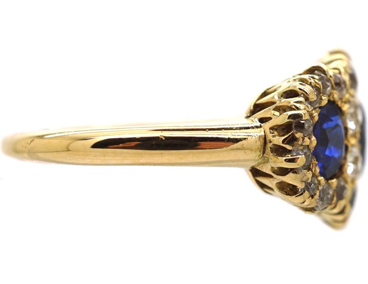 Victorian 18ct Gold Triple Cluster Ring set with Sapphires & Diamonds