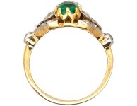 Edwardian 18ct Gold & Platinum, Two Stone Diamond & Emerald Ring with Ornate Shoulders