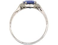 Art Deco Platinum Ring set with an Oval Sapphire & Small Diamonds