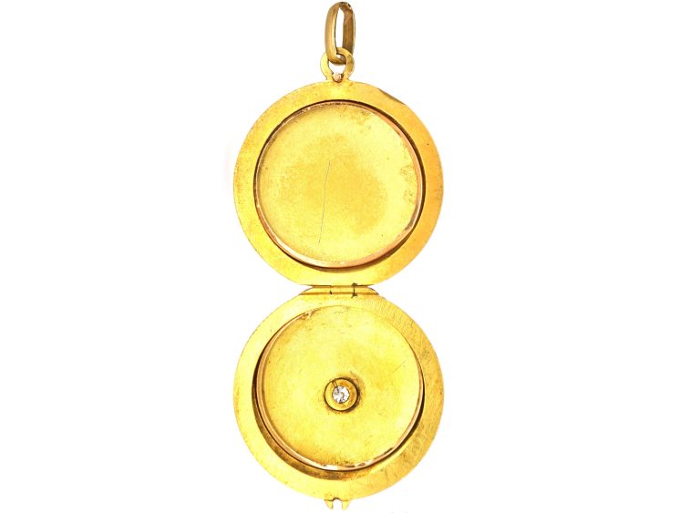 French Early 20th Century 18ct Gold Round Locket set with a Diamond
