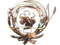 Georgian Large Gold & Silver Emerald & Old Mine Cut Diamond En Tremblant Flower Brooch