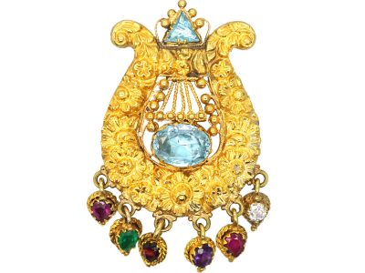 Georgian 15ct Gold Lyre Brooch Spelling Regard