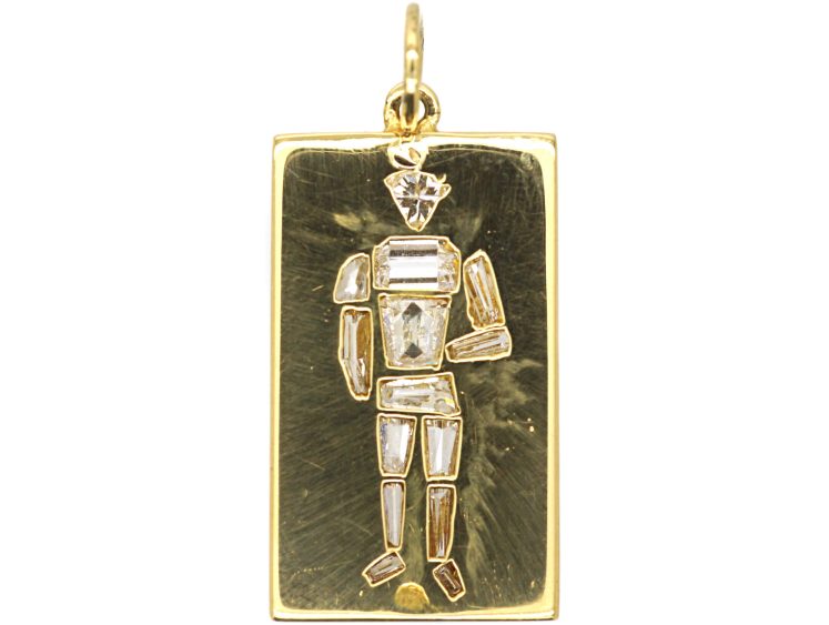 French Early 20th Century 18ct Gold Jockey Pendant set with Diamonds