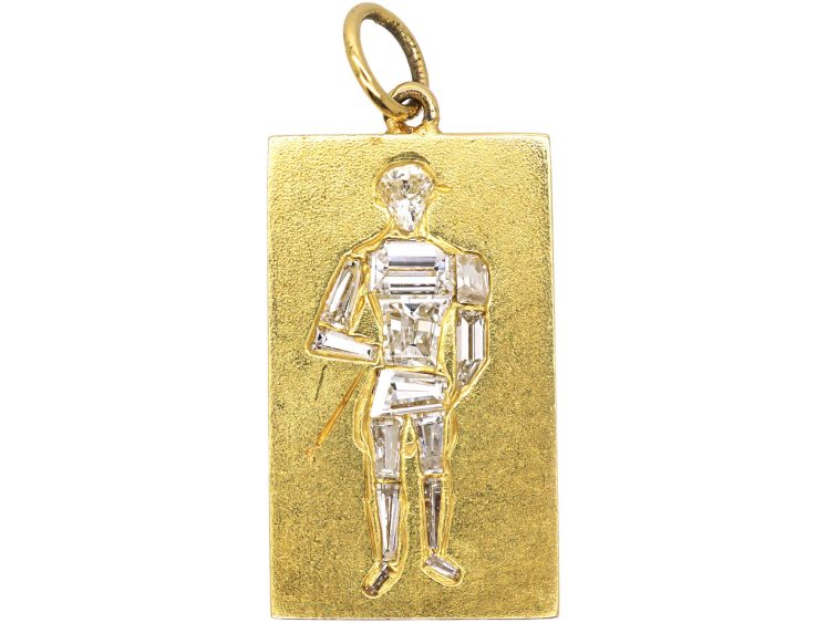 French Early 20th Century 18ct Gold Jockey Pendant set with Diamonds