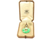 Art Deco Jade, 15ct Gold & Diamond Pendant in Original Case from Spinks