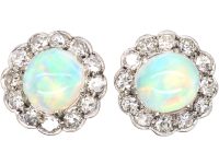 Early 20th Century Platinum Opal &. Diamond Cluster Earrings