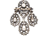18th Century Silver & Gold Girandole Pendant set with Rose Diamonds, Rock Crystal & Emeralds