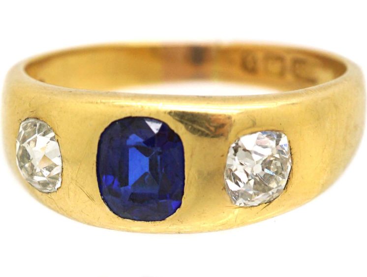 Victorian 18ct Gold Sapphire & Diamond Rub Over Ring