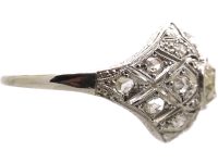 Art Deco Platinum Pierced Bombè Cluster Ring set with a Pale Yellow Diamond & Rose Diamonds