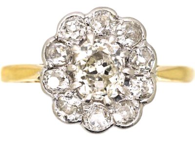 Early 20th Century 18ct Gold, Old Mine Cut Diamond Oval Cluster Ring