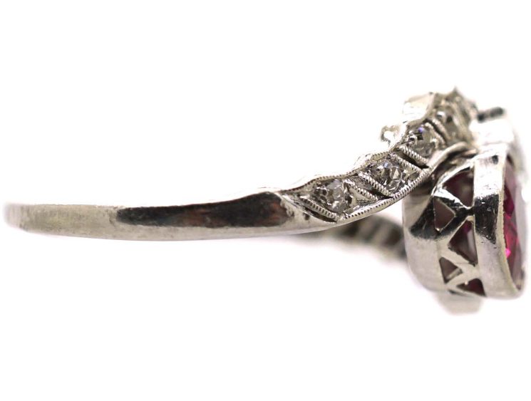 Early 20th Century Platinum, Ruby & Diamond Crossover Ring