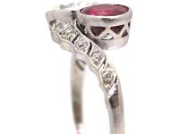 Early 20th Century Platinum, Ruby & Diamond Crossover Ring