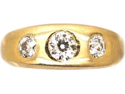Victorian 18ct Gold Three Stone Diamond Rub Over Ring