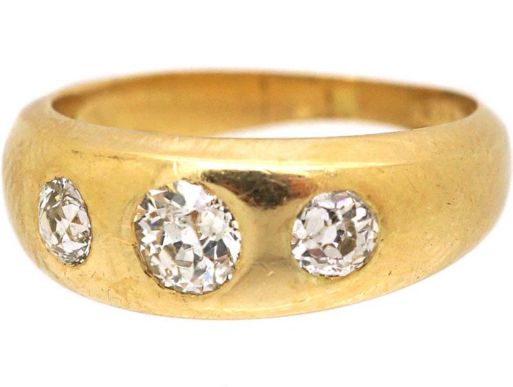 Victorian 18ct Gold Three Stone Diamond Rub Over Ring